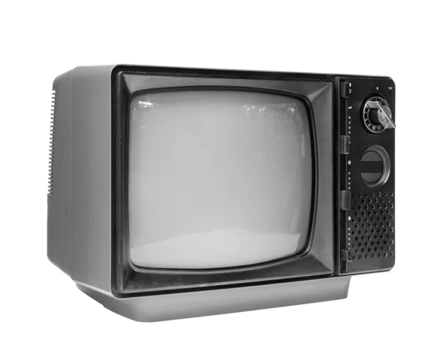 Black and white vintage analog television isolated with clipping — Stock Photo, Image