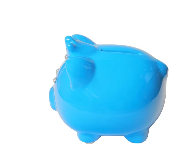 Blue saving pig isolated with clipping path. — Stock Photo, Image