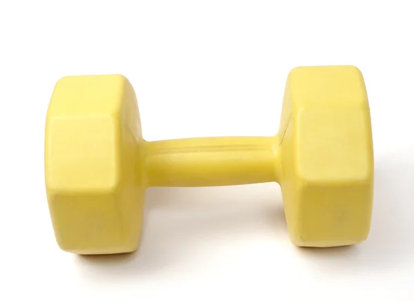 Yellow plastic coated dumbell — Stock Photo, Image