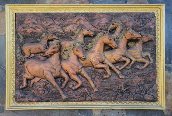 Low relief cement Thai style handcraft of horse — Stock Photo, Image