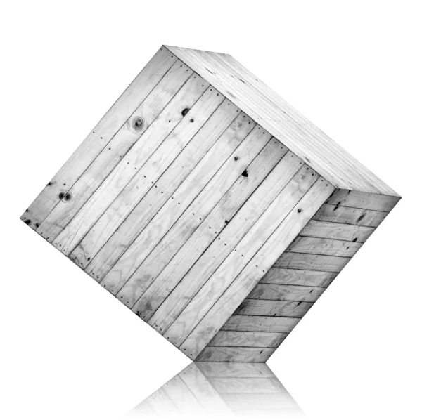 Holzkiste isoliert mit Schneideweg. — Stockfoto