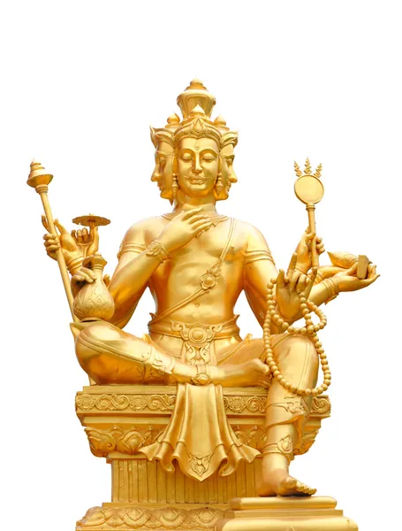 Golden statue of Brahma isolated with clipping path. — Stock Photo, Image