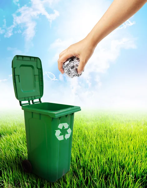 Green plastic trash recycling container
