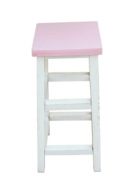 White and pink wooden stool isolated by hand made, clipping path — Stock Photo, Image