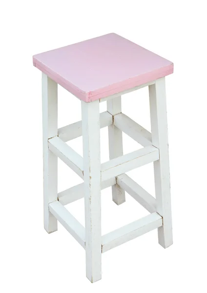 Biały i różowy drewniany stołek na białym tle ręcznie wykonane, ścieżki przycinającej — Zdjęcie stockowe