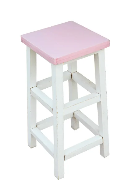 Tabouret en bois blanc et rose isolé à la main, chemin de coupe — Photo