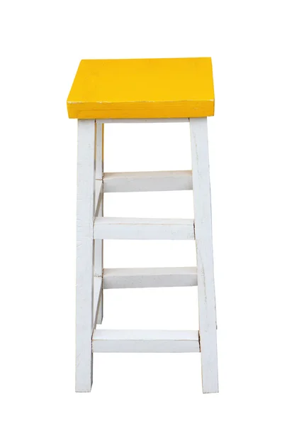 White and yellow wooden stool isolated by hand made clipping pat — Stock Photo, Image