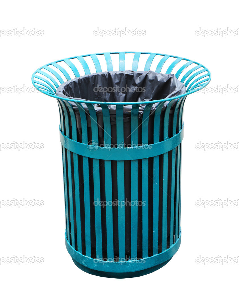 Green basket bin of steel isolated with cliping path. 