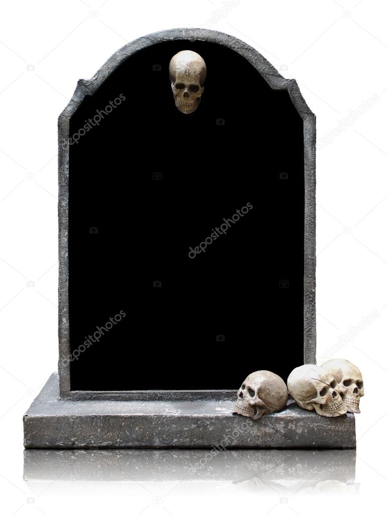 Tombstone with skull isolated with clipping path.