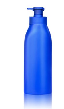 Blue plastic bottle with the pump isolated, clipping path. clipart