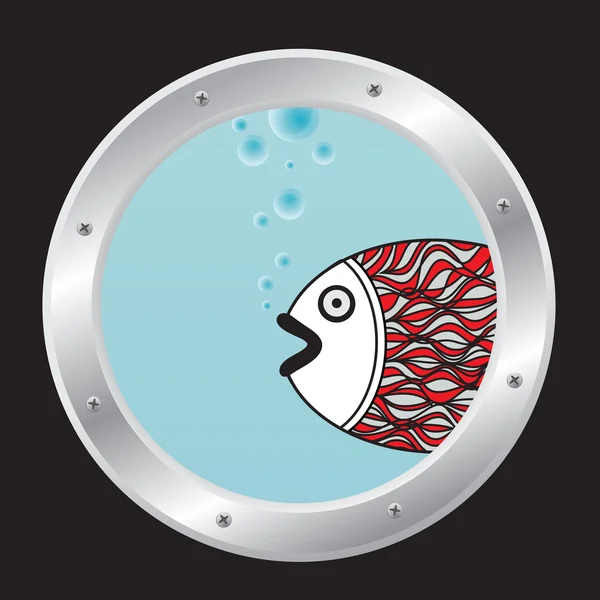 Fish in the porthole — Stock Vector