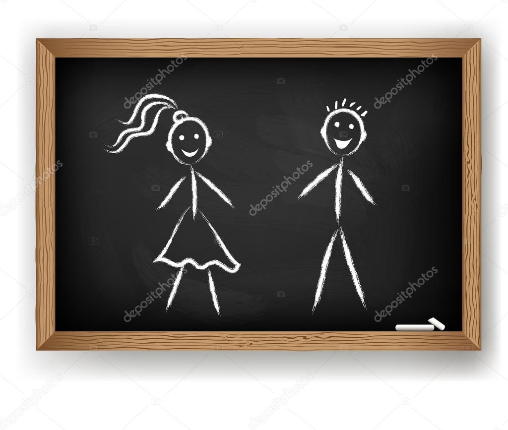 Boy and girl on chalkboard