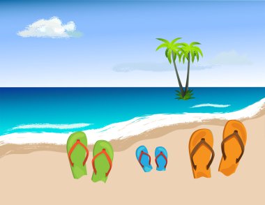 Summer shoes on beach, vector