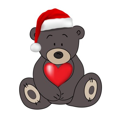 santa claus şapka bir kalp holding bear, vektör