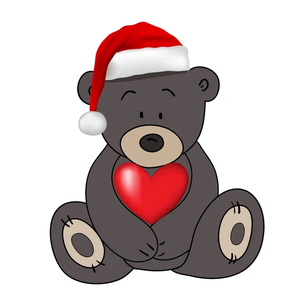 Медведь в шляпе Санта-Клауса держа сердце, вектор — стоковый вектор
