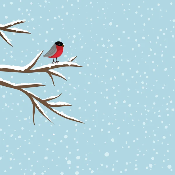 Bird sitting on branch in winter, vector — Stock Vector