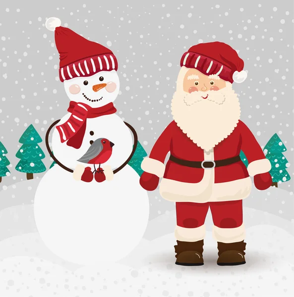 Weihnachtsmann und Schneemann im Vektor — Stockvektor