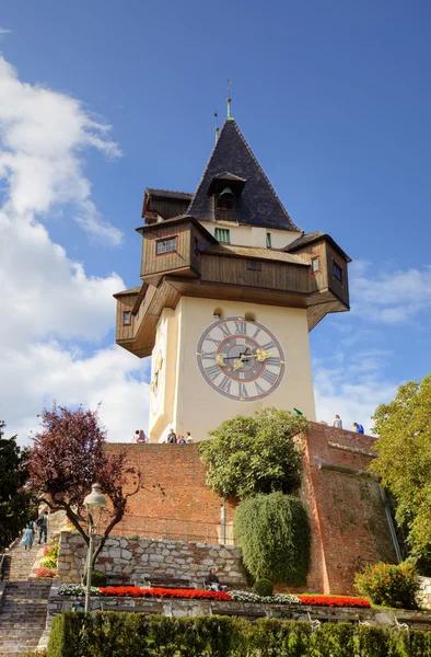 Schlossberg, saat kulesi. Graz, Avusturya — Stok fotoğraf
