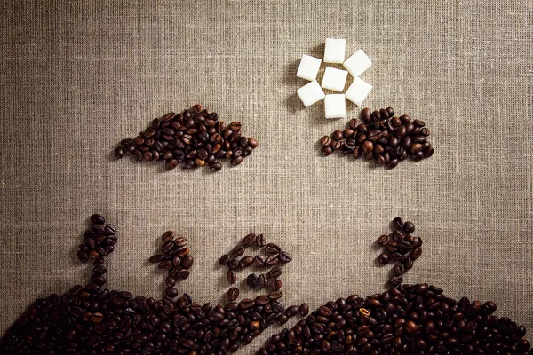 Foto geschilderd met koffiebonen — Stockfoto