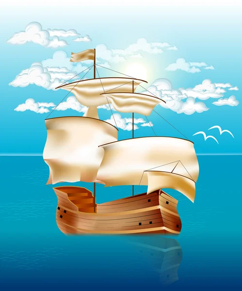 天空和大海，帆船 — 图库矢量图片