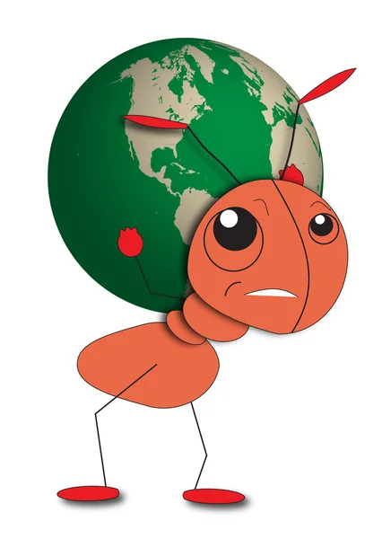 Ant Holds A Globe - Save The Planet — Stock Vector