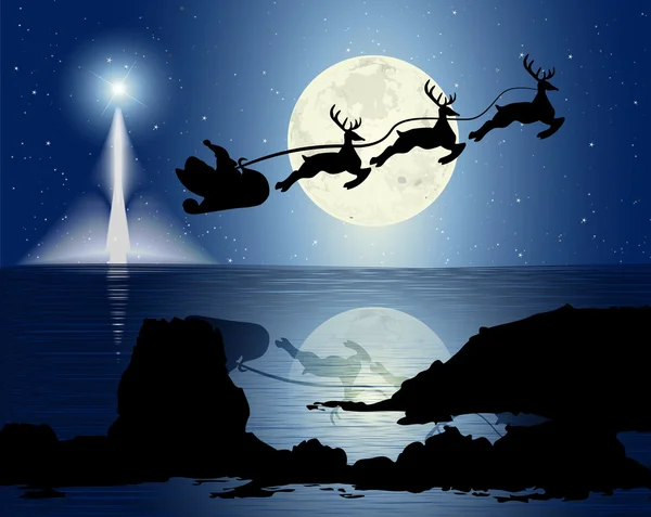 El trineo de Santa a la luz de la luna — Vector de stock