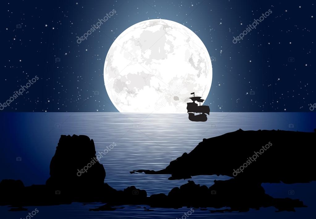 Moon Over Ocean Royalty Free Moon Over Ocean Vector Images Drawings Depositphotos