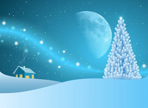 Kerstboom van sterren met blue moon — Stockvector