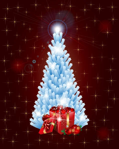 Christmas Tree Of Stars With Gifts — Stock Vector