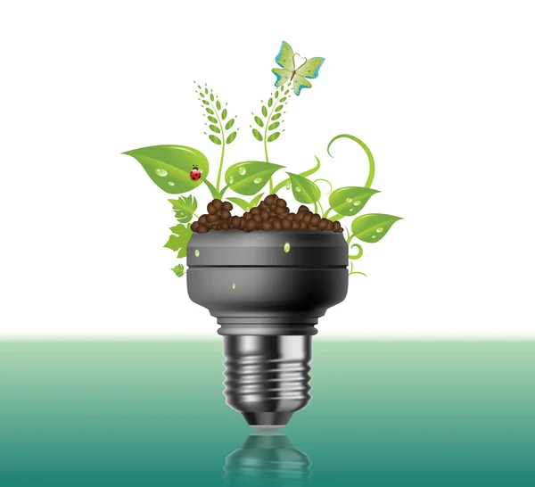 Light Bulb With Plants And Flowers — Stok Vektör