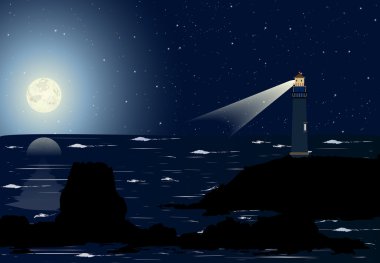 Deniz feneri gece dolunay ile