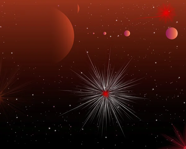 Kırmızı gece gökyüzü starbursts - gezegen sistemi