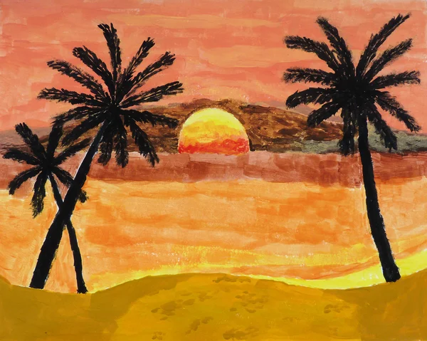 Pittura tropicale tramonto — Foto Stock