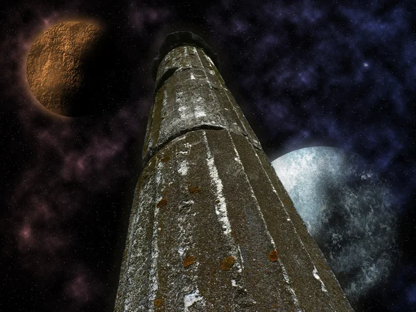 Mystical pillar with stars and planets — Stock Photo, Image
