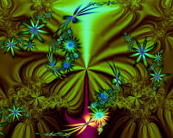 抽象绿色蓝色分形花 — 图库照片
