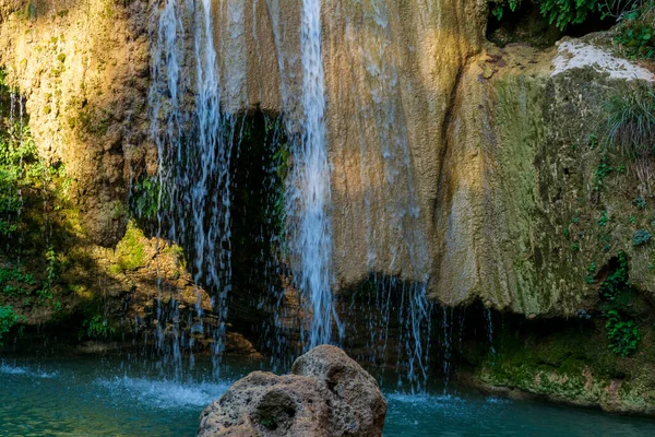 Montanha Lago Cachoeira Stenosia Área Messinia Grécia — Fotografia de Stock