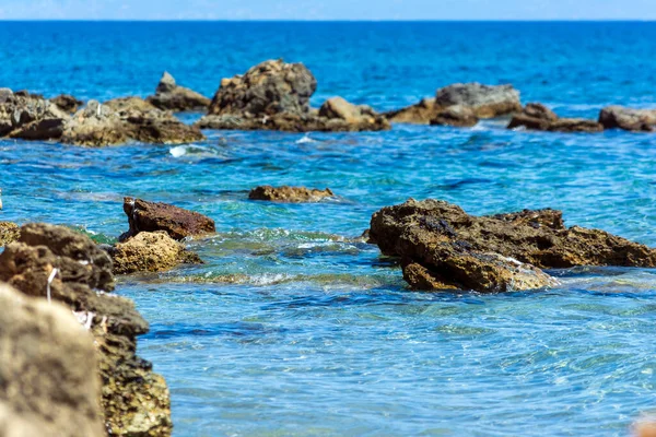 Skalista Plaża Zbliżenie Nadmorskiej Messenian Obszarze Okresie Letnim Messenia Peloponez — Zdjęcie stockowe