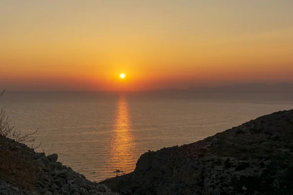 Sonnenuntergang Hinter Der Insel Kythera Natürliche Schönheit Mediterranen Farben Auf — Stockfoto