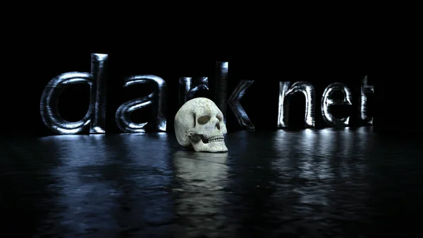 Darknet Text Word Black Background Human Skull Rendering — Stock Photo, Image
