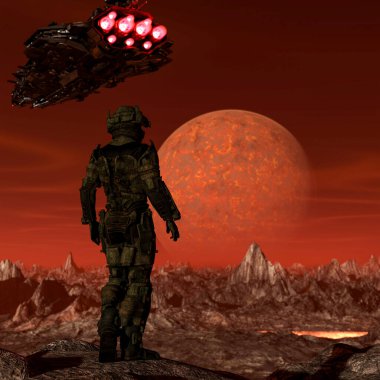 Uzay yolcusu üzerinde bir uzay gemisi olan yeni bir gezegeni keşfediyor.