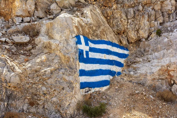 Bandera Grecia Pintada Sobre Una Roca Kythira Grecia — Foto de Stock
