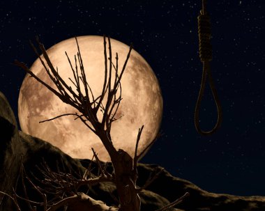 Ürkütücü bir gecede altın dolunayda ürkütücü bir ağaçla Gallow...