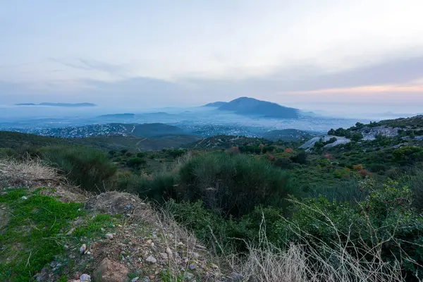 Widok Ateny Góry Penteli Grecja Penteli Mountain North Athens Regional — Zdjęcie stockowe