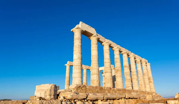 Ruinas Antiguo Templo Poseidón Grecia Cabo Sounio Poseidón Dios Griego — Foto de Stock