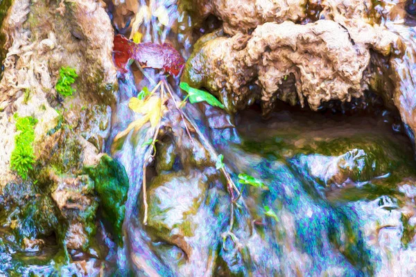 Водопады Полилимнио Берегу Реки Мессинии Греция Цифровая Краска — стоковое фото