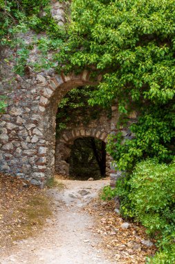 Taş, Yunanistan 'ın Moreloponnese kentindeki terk edilmiş Mystras kasabasındaki binaları harabeye çevirdi.