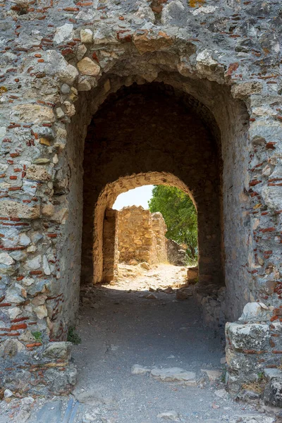 Stone Ruins Buildings Abandoned Mystras Town Peloponnese Greece — Foto de Stock