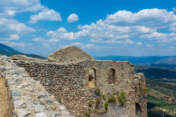 Taş Yunanistan Moreloponnese Kentindeki Terk Edilmiş Mystras Kasabasındaki Binaları Harabeye — Stok fotoğraf