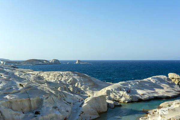 Formação Rochas Brancas Perto Mar Sarakiniko Ilha Milos Grécia — Fotografia de Stock