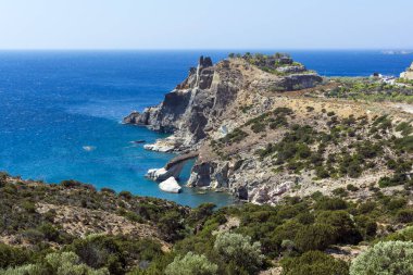 Panoramik Gerontas Beach, Milos Adası, Kiklad Adaları, Yunanistan